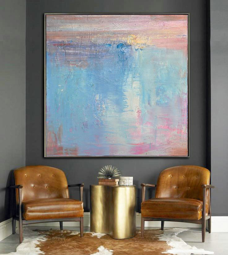 Oversized Contemporary Art,Original Art Acrylic Painting,Pink,Blue,White,Taupe